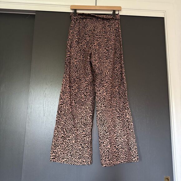 Reformation Women’s Linen Wide Leg Animal Print Trousers with Tie Waist sz 0 - Picture 5 of 6